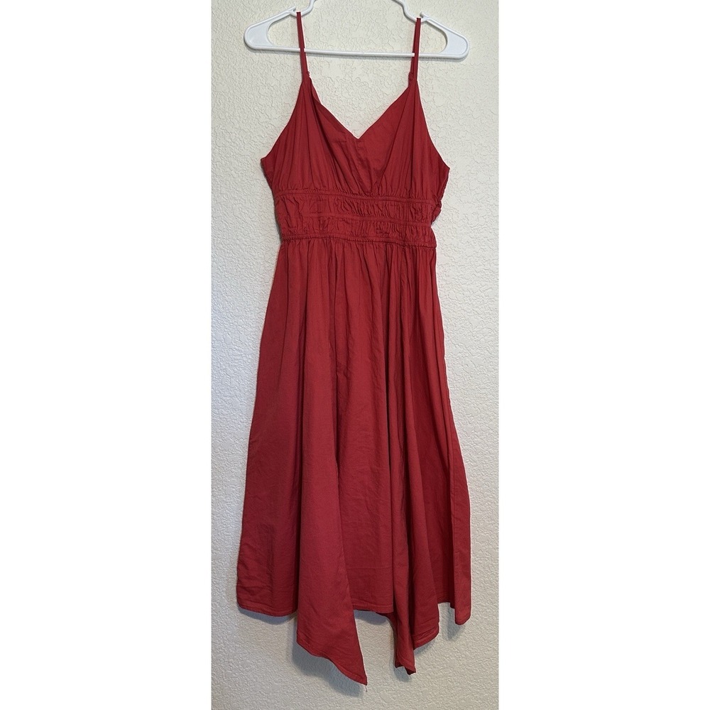 Dizzy Lizzy Red Cotton Tiered Smocked Waist Babydoll Midi Dress XL Boho